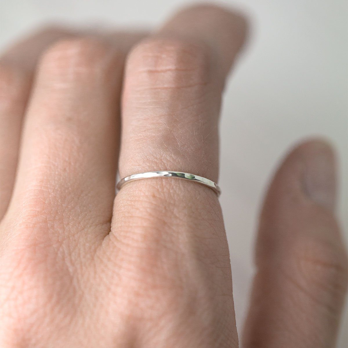 Slim Hammered Ring - Sterling Silver - Handmade Jewelry by Burnish