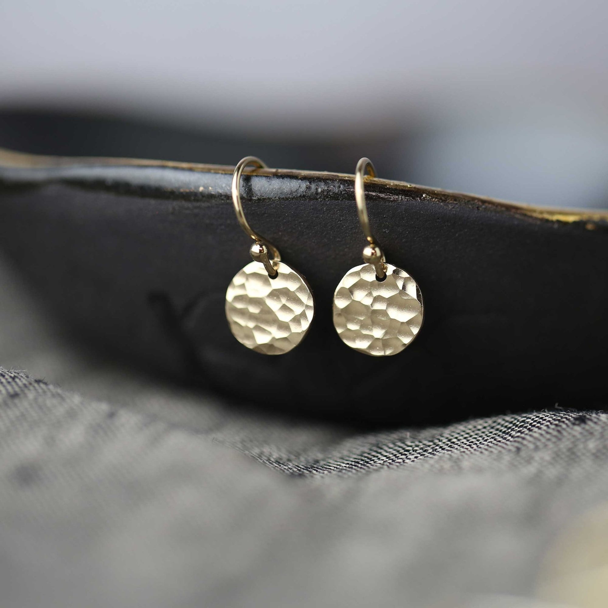 Small Gold Hammered Disc Earrings
