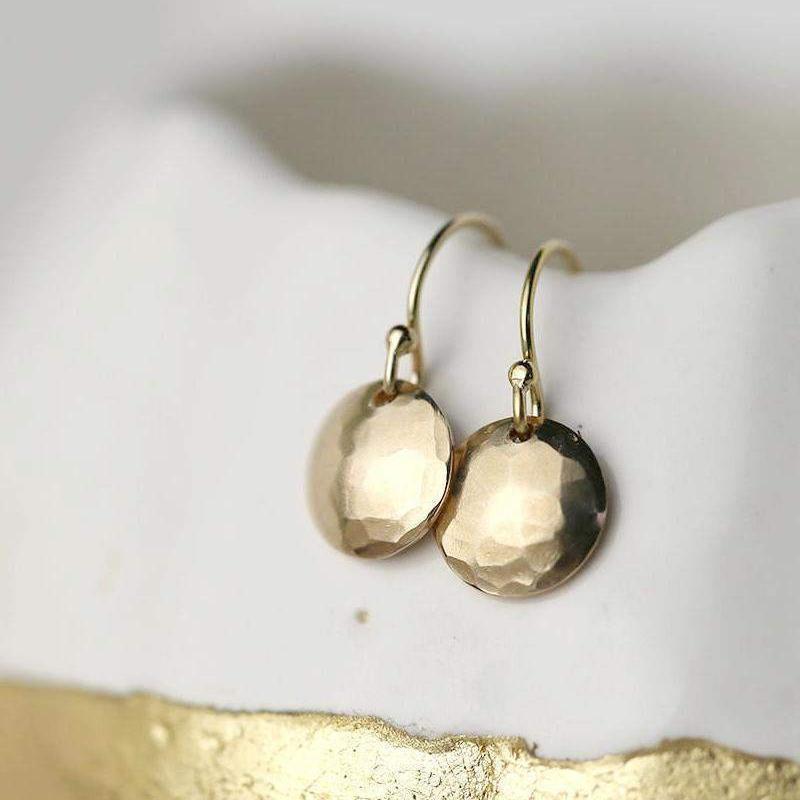 Small Hammered & Domed Earrings - Gold Fill - Handmade Jewelry by Burnish