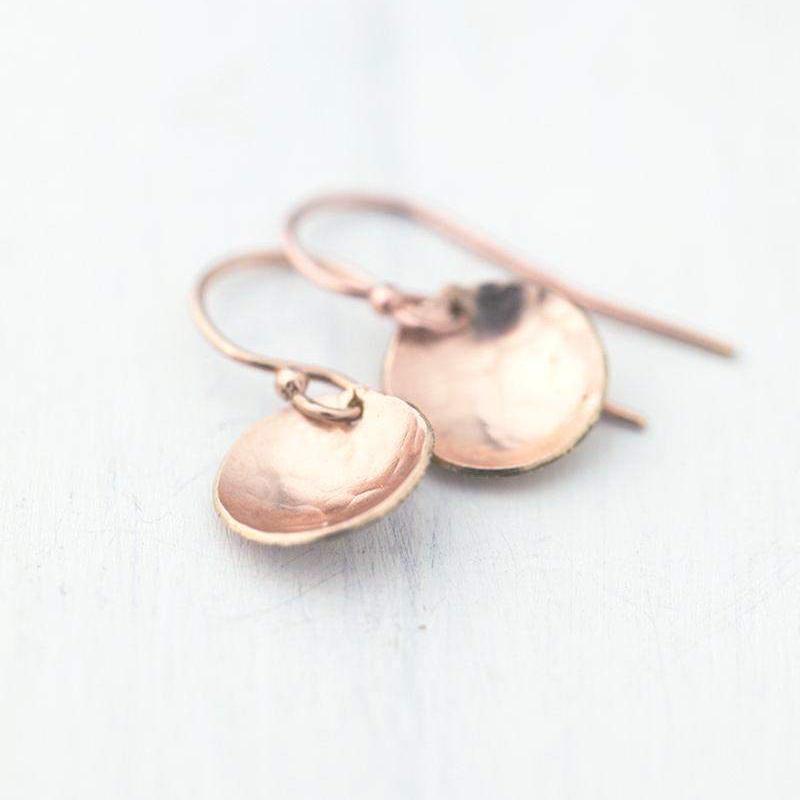 Small Hammered &amp; Domed Earrings - Rose Gold Fill - Handmade Jewelry by Burnish
