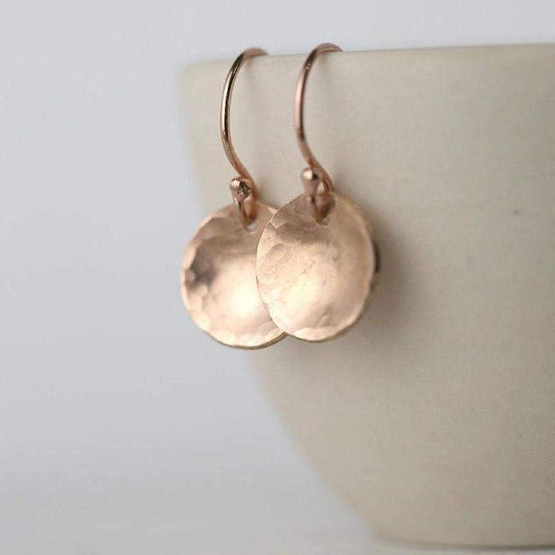 Small Hammered &amp; Domed Earrings - Rose Gold Fill - Handmade Jewelry by Burnish