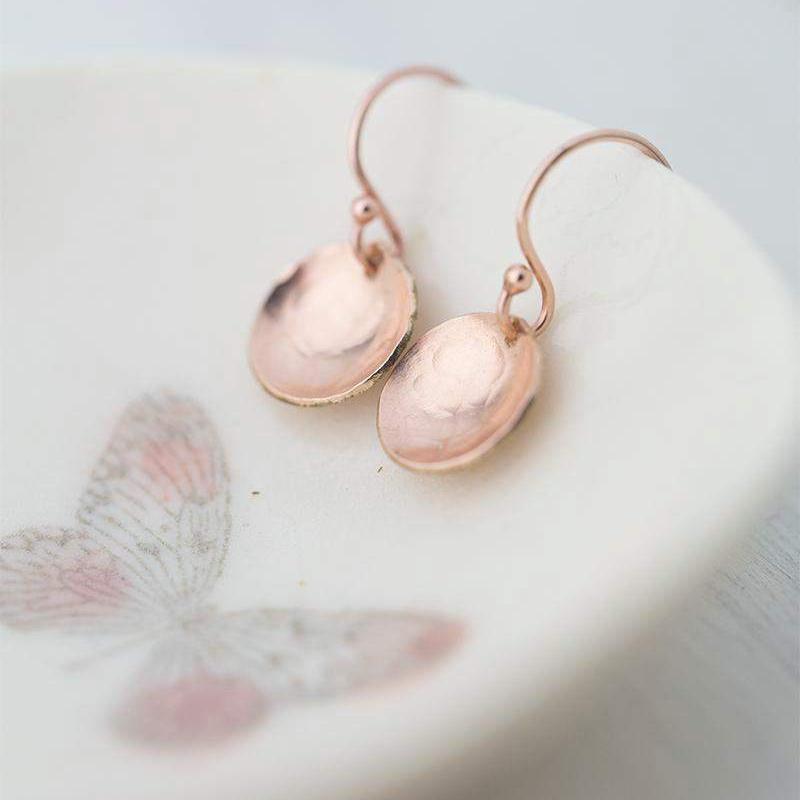Small Hammered &amp; Domed Earrings - Rose Gold Fill - Handmade Jewelry by Burnish