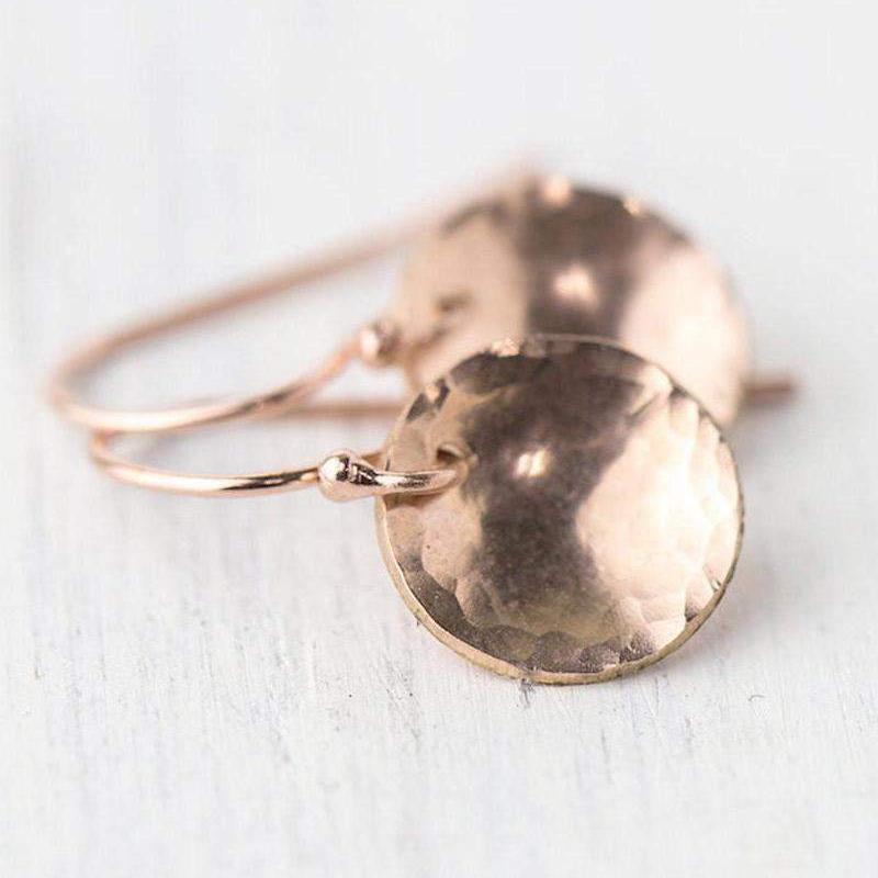 Small Hammered &amp; Domed Earrings - Rose Gold Fill - Handmade Jewelry by Burnish