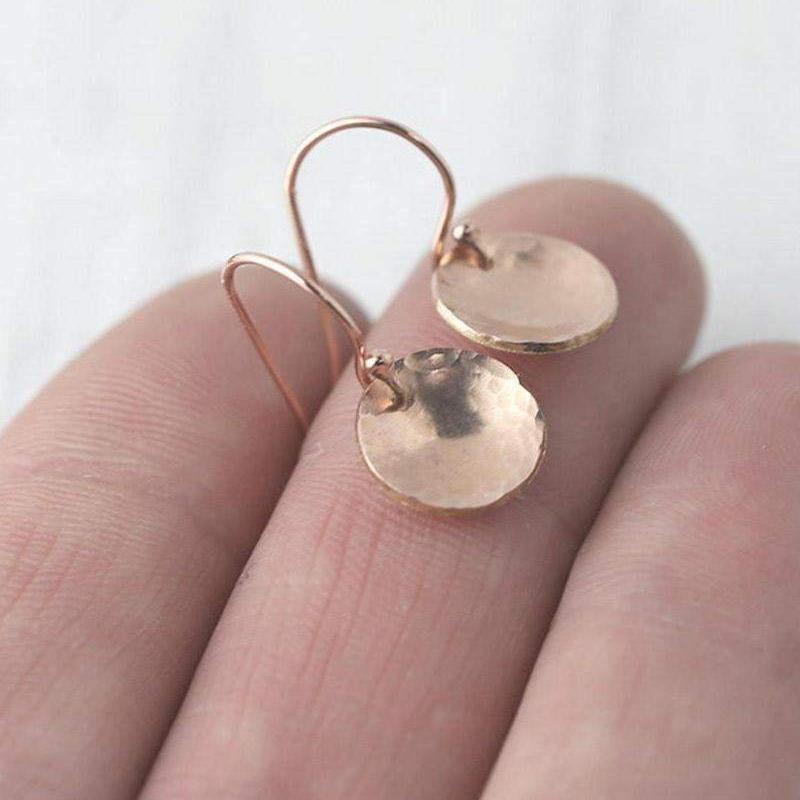 Small Hammered &amp; Domed Earrings - Rose Gold Fill - Handmade Jewelry by Burnish