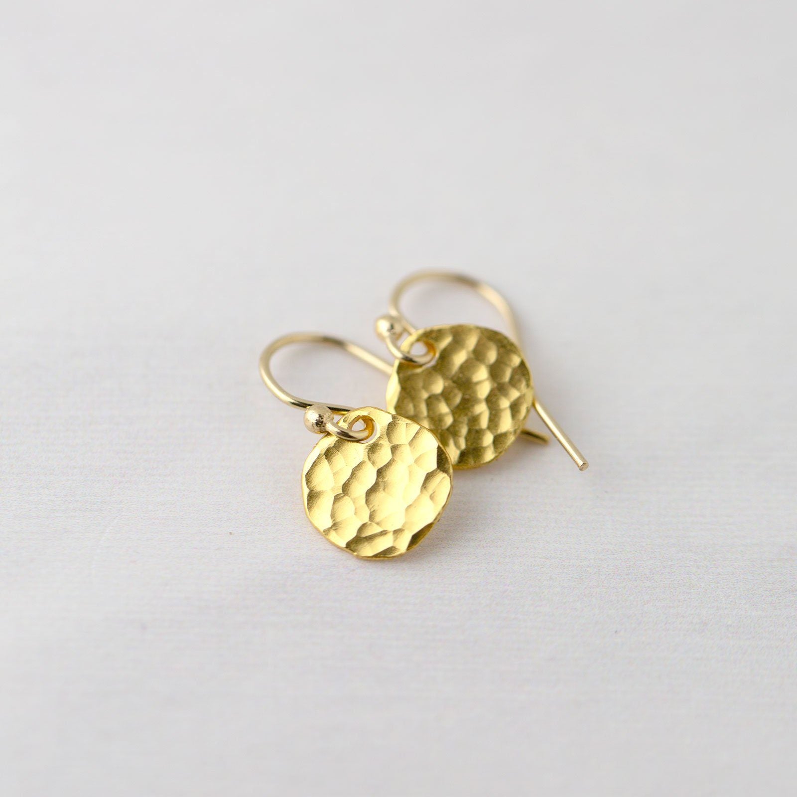 Small Hammered Gold Disk Earrings - Handmade Jewelry by Burnish