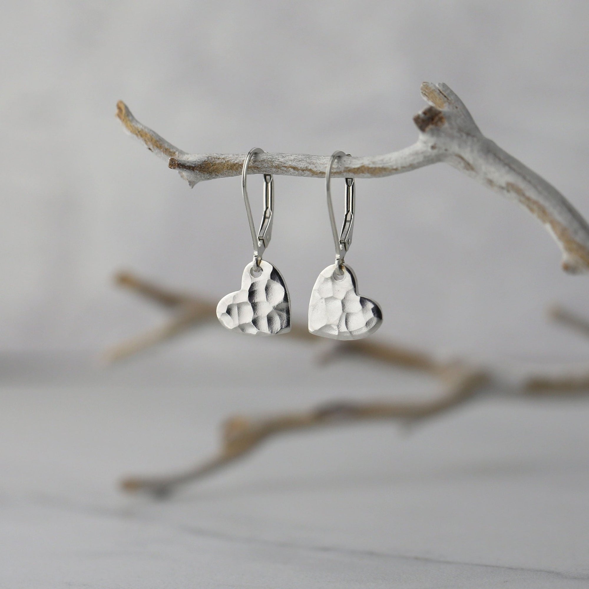 Small Hammered Heart Earrings handmade by Burnish