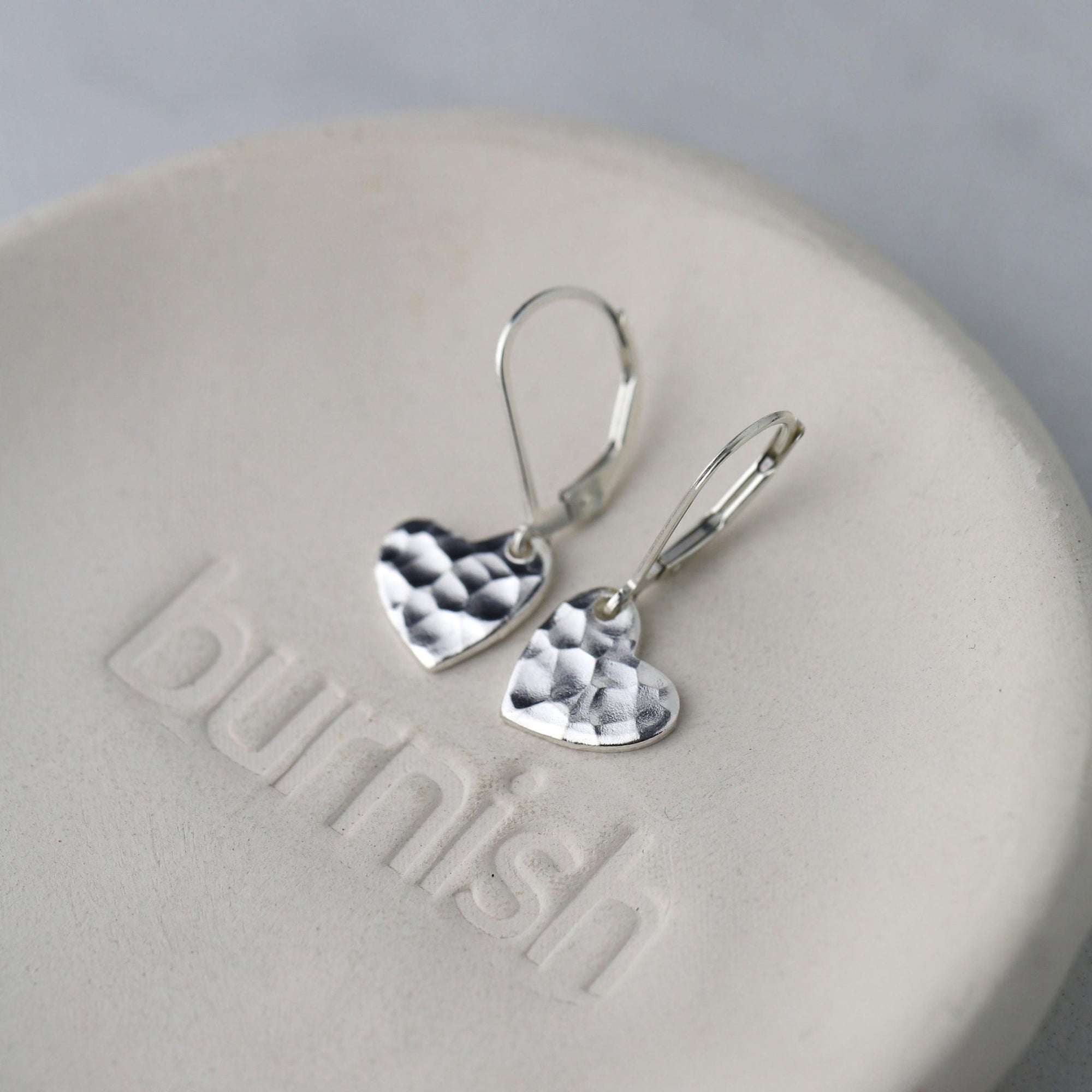 Small Hammered Heart Earrings handmade by Burnish