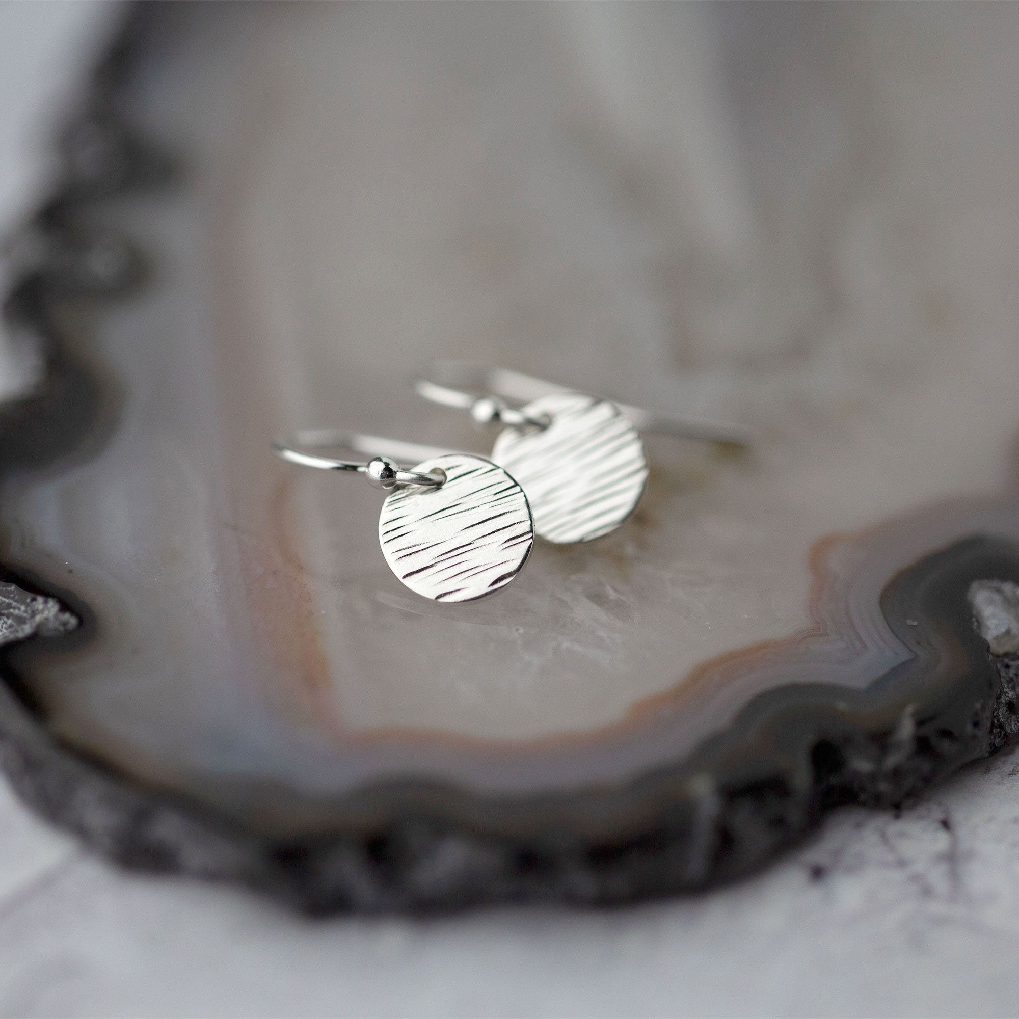 Silver Textured Disc Earrings - Handmade Jewelry by Burnish