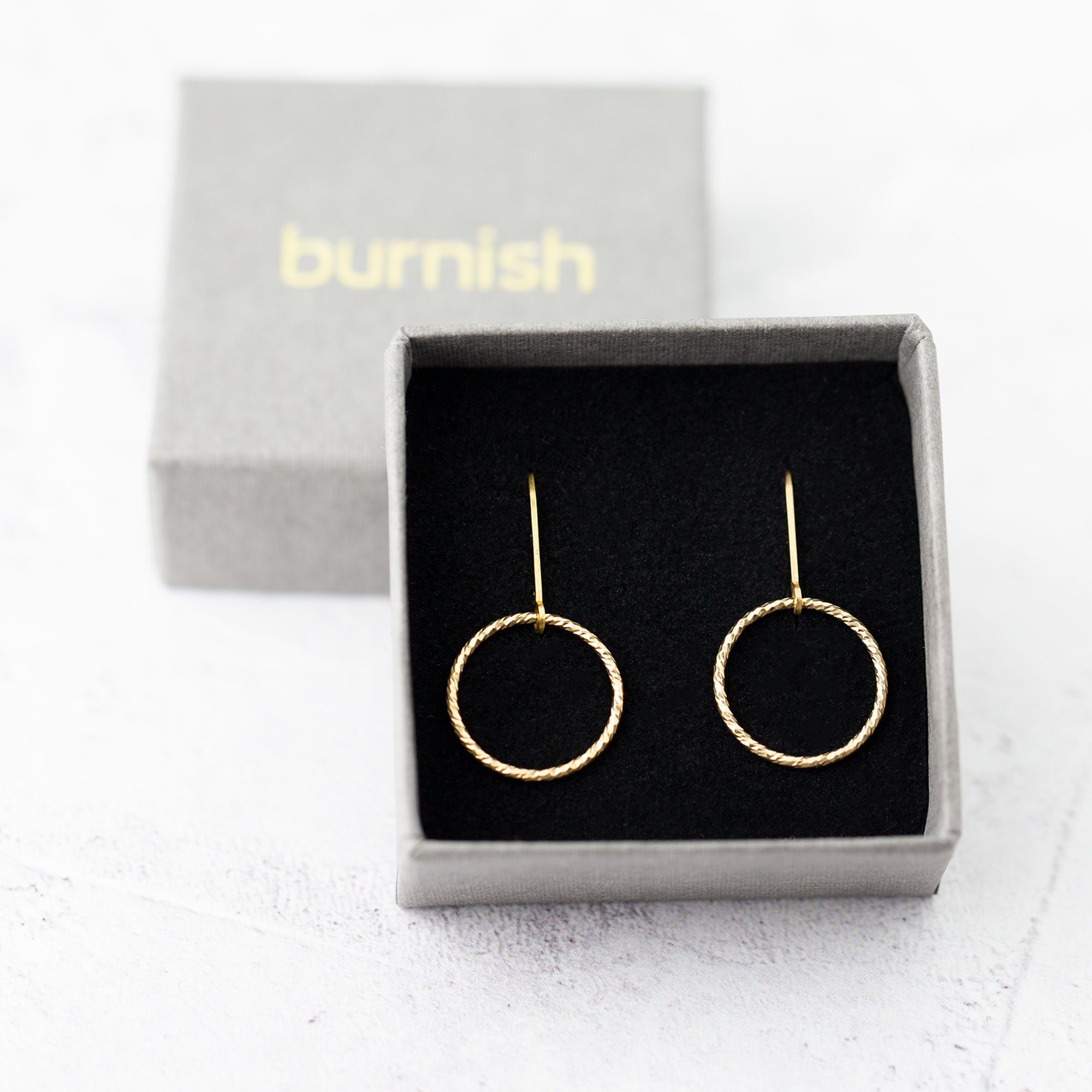 Sparkle Gold Circle Lever-back Earrings - Handmade Jewelry by Burnish