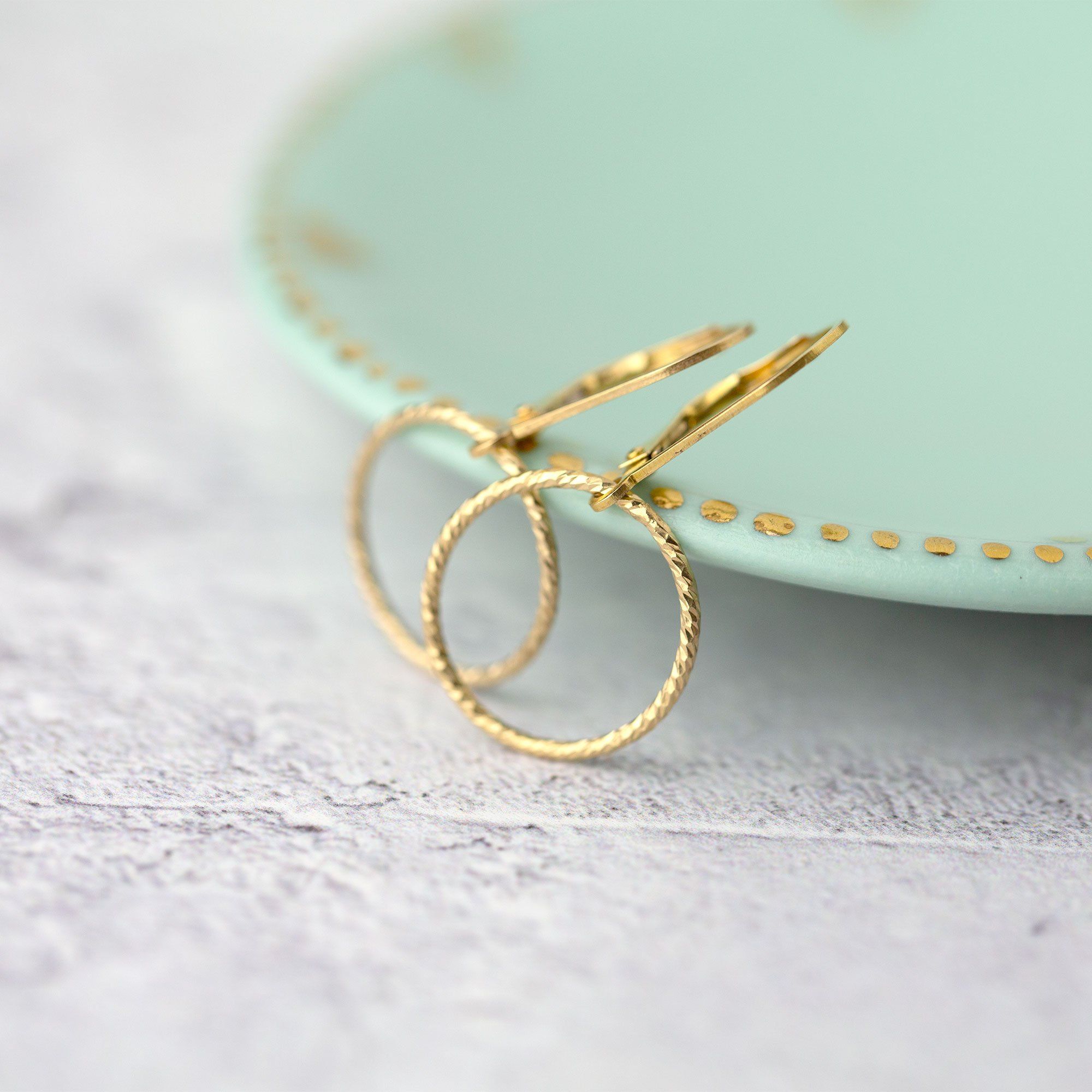 Sparkle Gold Circle Lever-back Earrings - Handmade Jewelry by Burnish