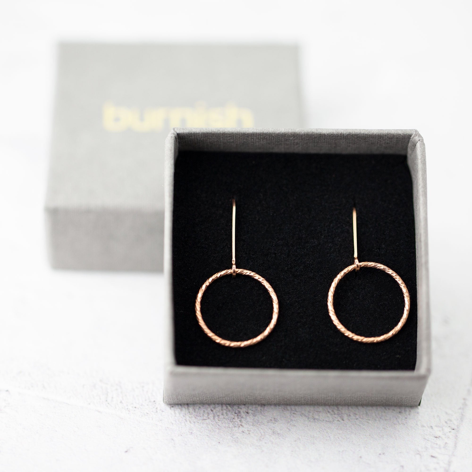 Sparkle Rose Gold Circle Lever-back Earrings - Handmade Jewelry by Burnish