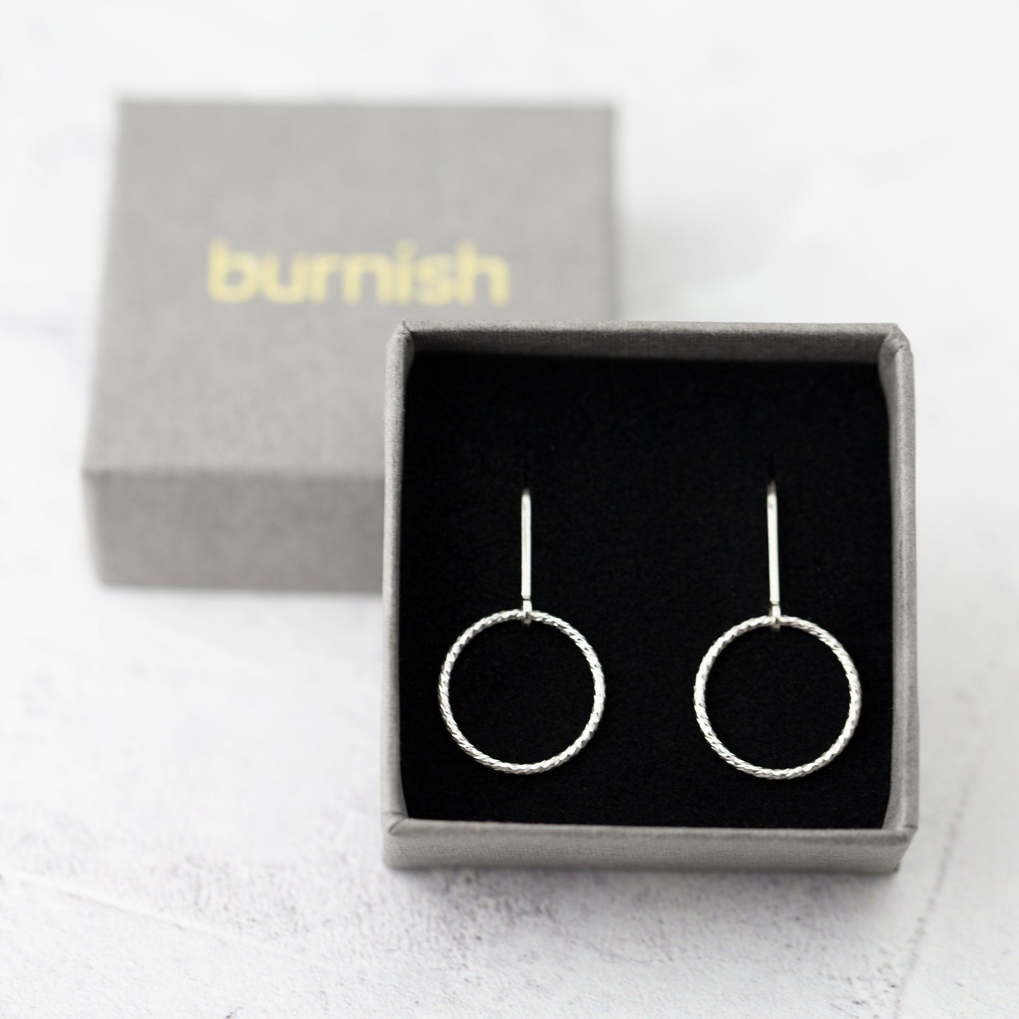 Sparkle Silver Circle Lever-back Earrings - Handmade Jewelry by Burnish