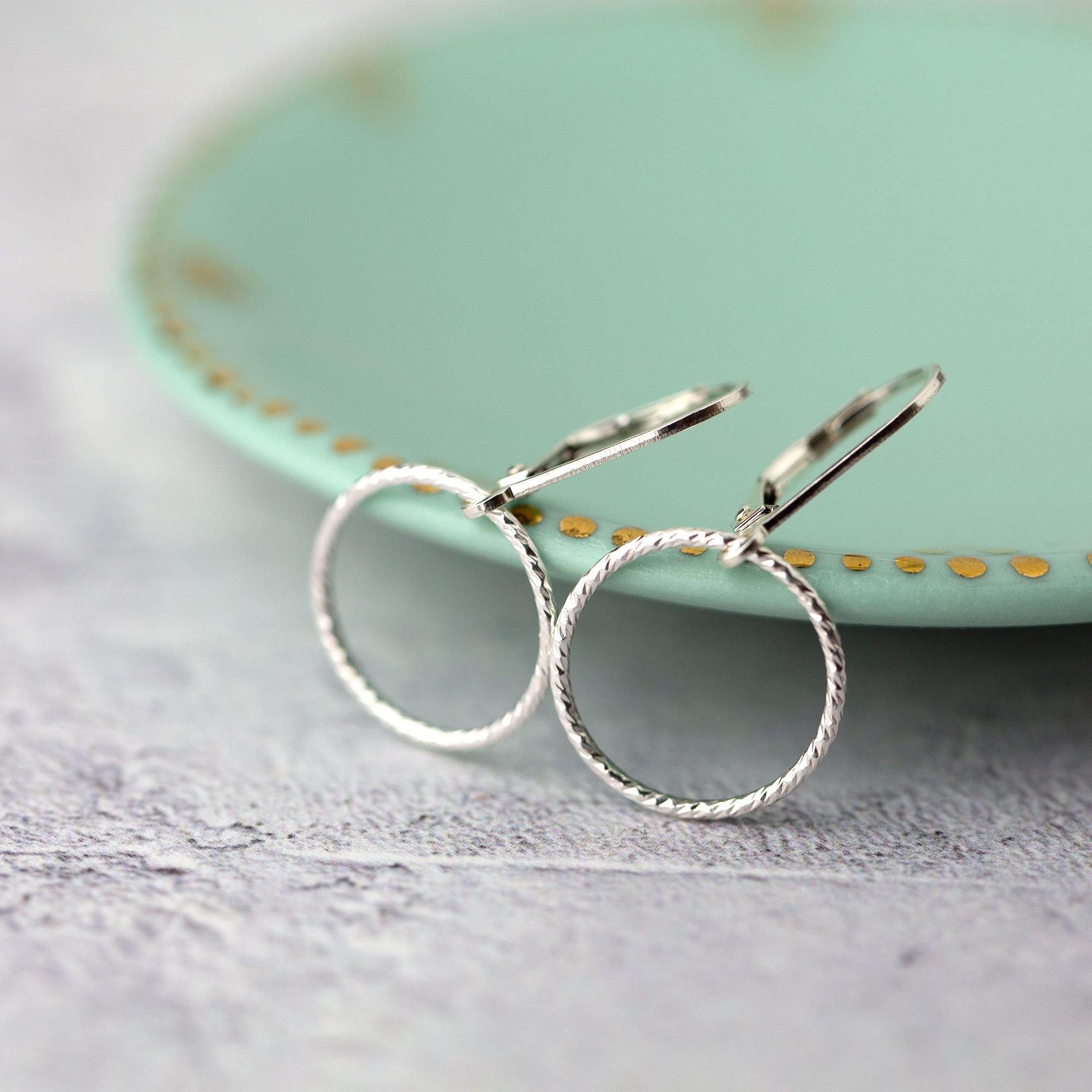 Sparkle Silver Circle Lever-back Earrings - Handmade Jewelry by Burnish