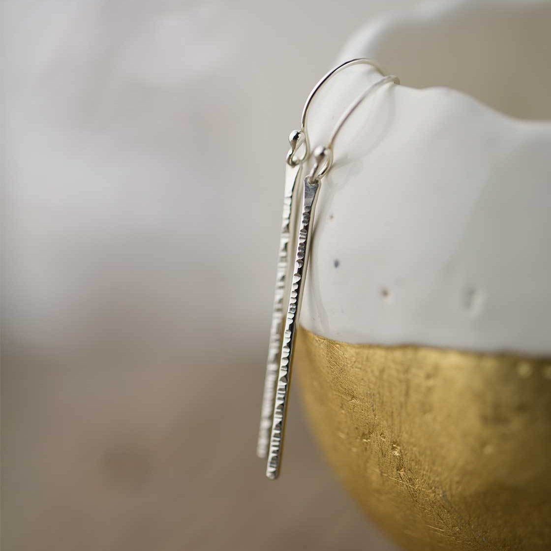 Sterling Silver Bark Drop Earrings - Handmade Jewelry by Burnish