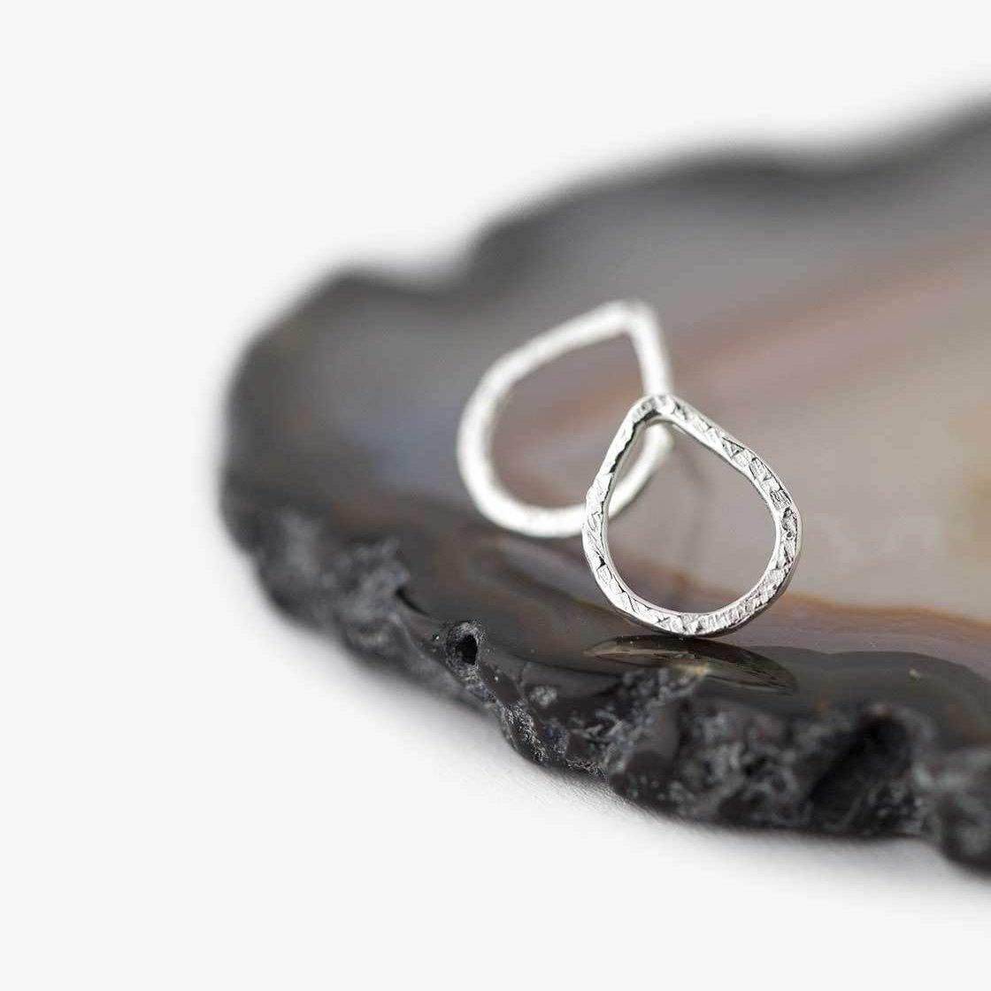 Textured Teardrop Post Earrings - Sterling Silver - Handmade Jewelry by Burnish