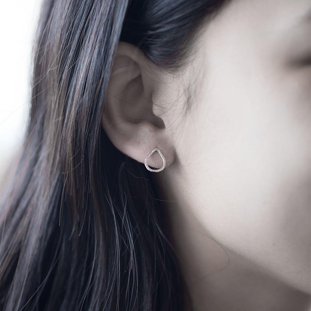 Textured Teardrop Post Earrings - Sterling Silver - Handmade Jewelry by Burnish