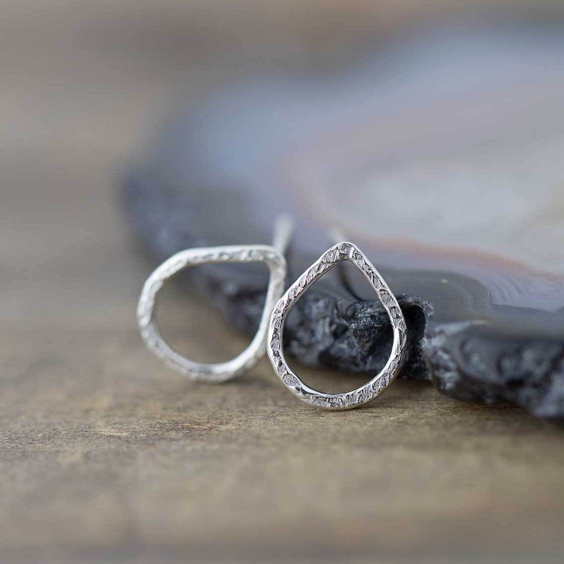 Textured Teardrop Post Earrings - Sterling Silver - Handmade Jewelry by Burnish