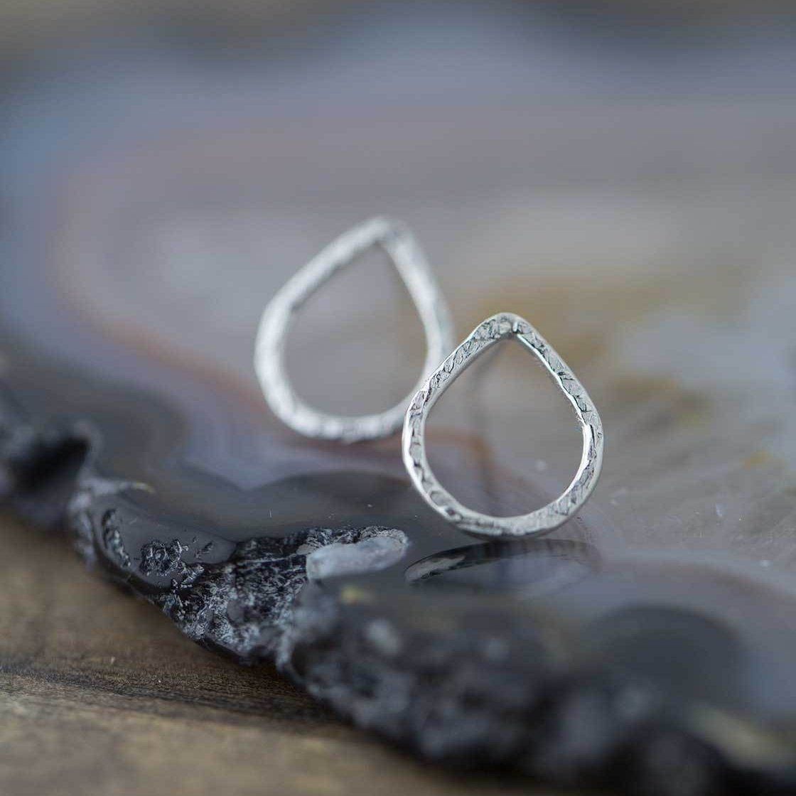 Textured Teardrop Post Earrings - Sterling Silver - Handmade Jewelry by Burnish