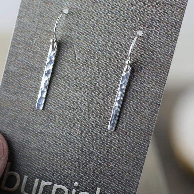 Tiny Bar Earrings - Sterling Silver - Handmade Jewelry by Burnish