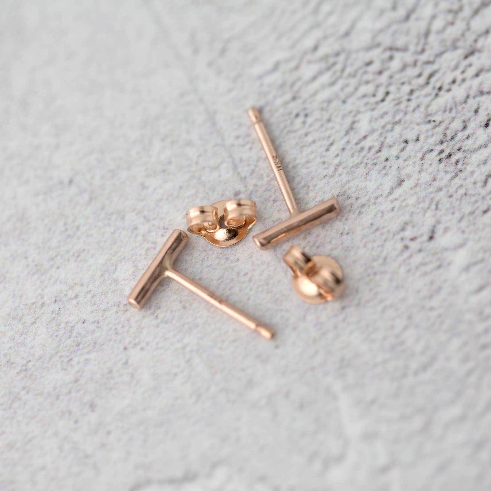 Tiny Bar Stud Earrings - 14K Rose Gold/14K Gold - Handmade Jewelry by Burnish