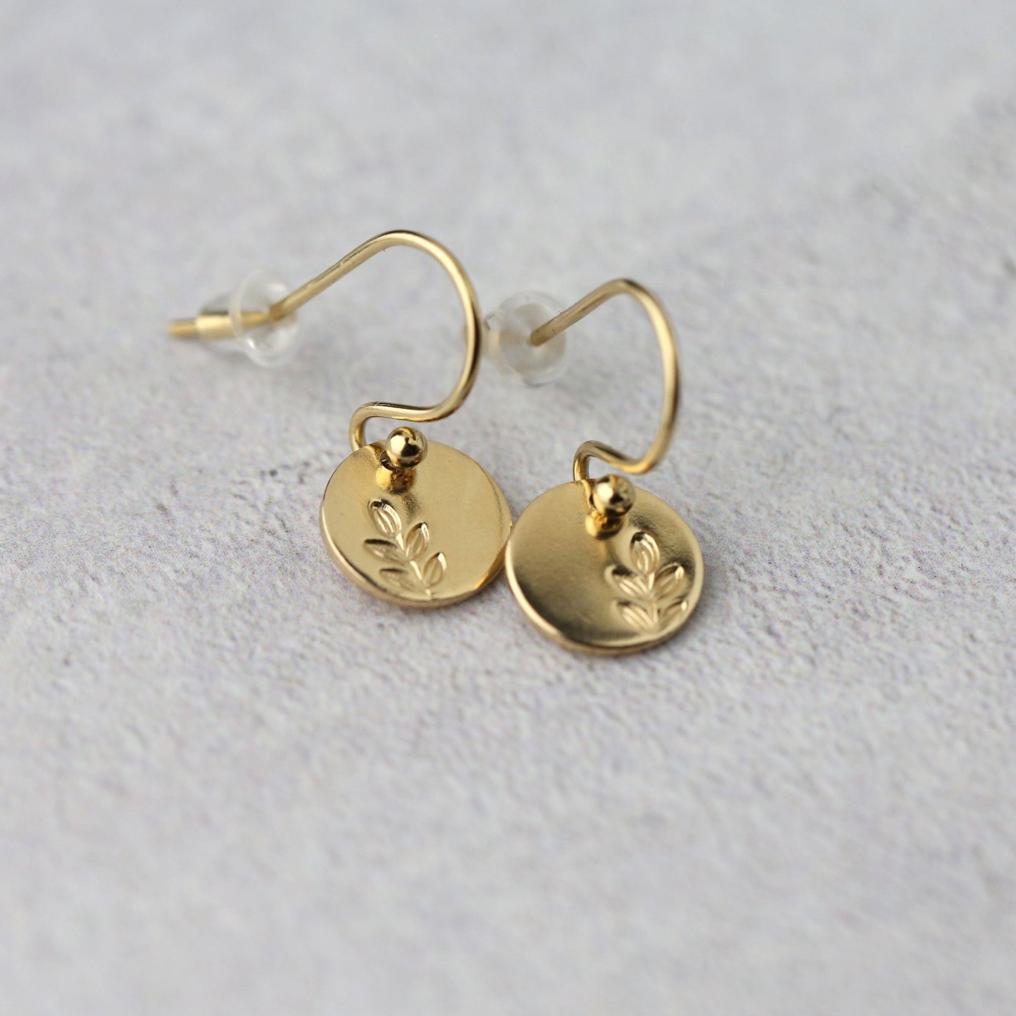 Tiny Gold Stamped Leaf Earrings