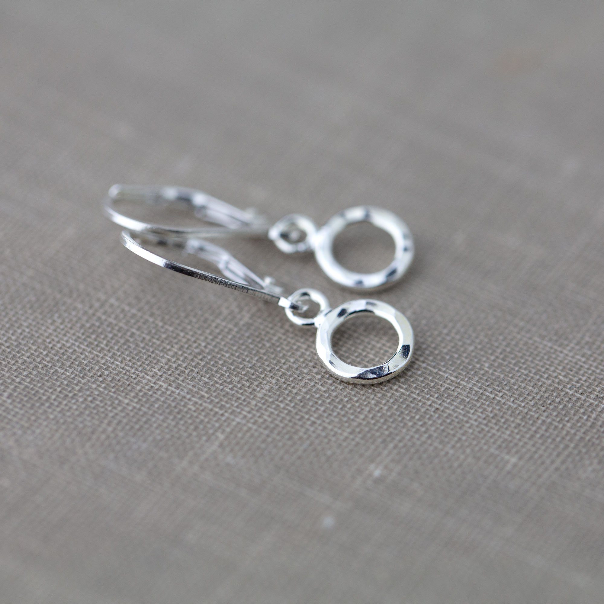Tiny Hammered Circle Lever-back Earrings - Handmade Jewelry by Burnish