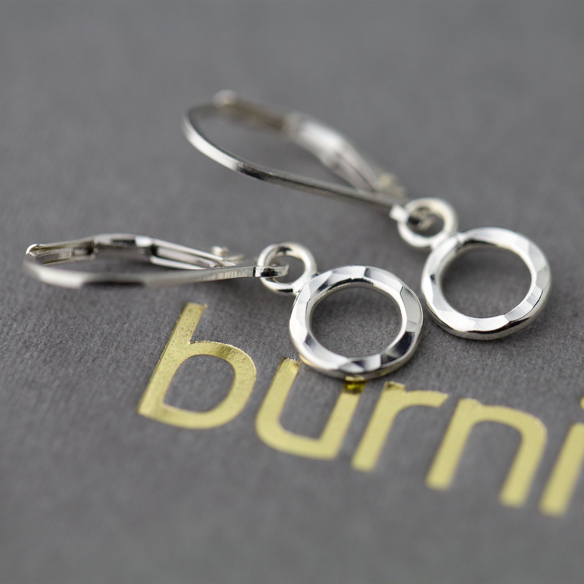 Tiny Hammered Circle Lever-back Earrings - Handmade Jewelry by Burnish