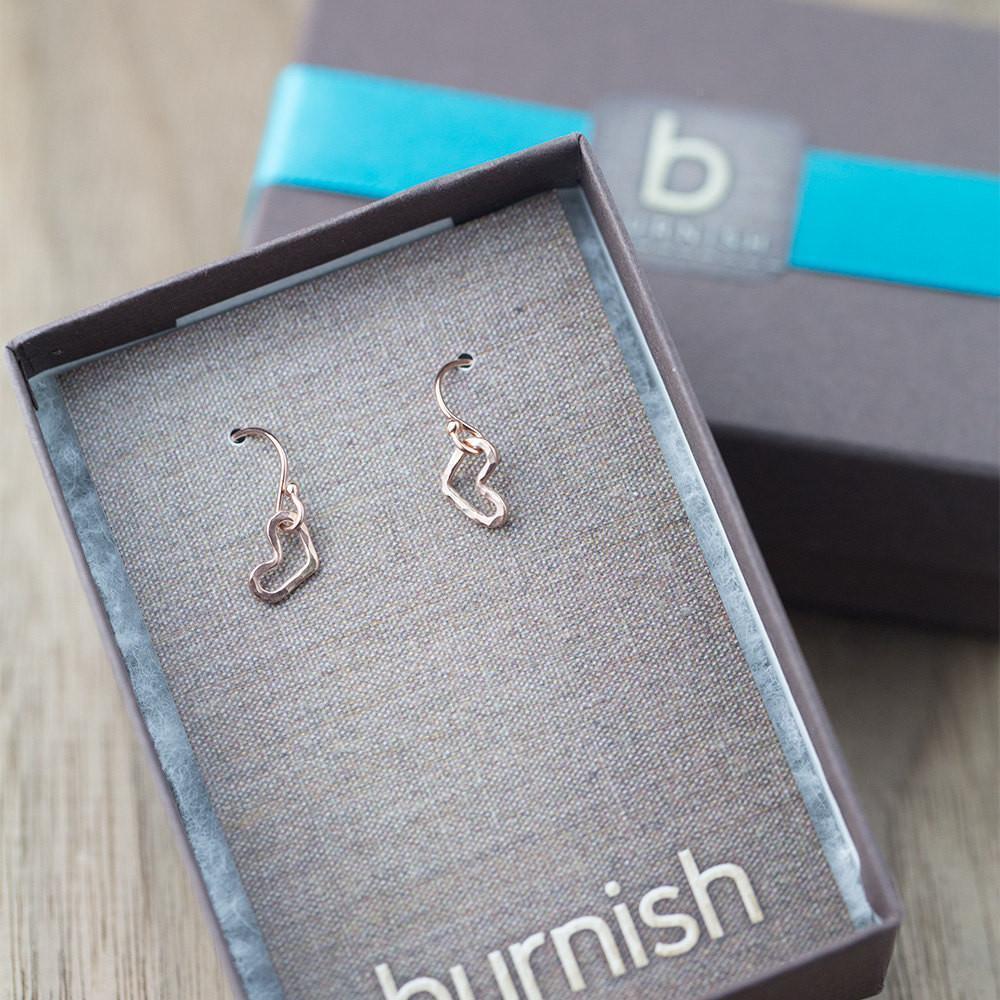 Tiny Hammered Heart Earrings - Handmade Jewelry by Burnish