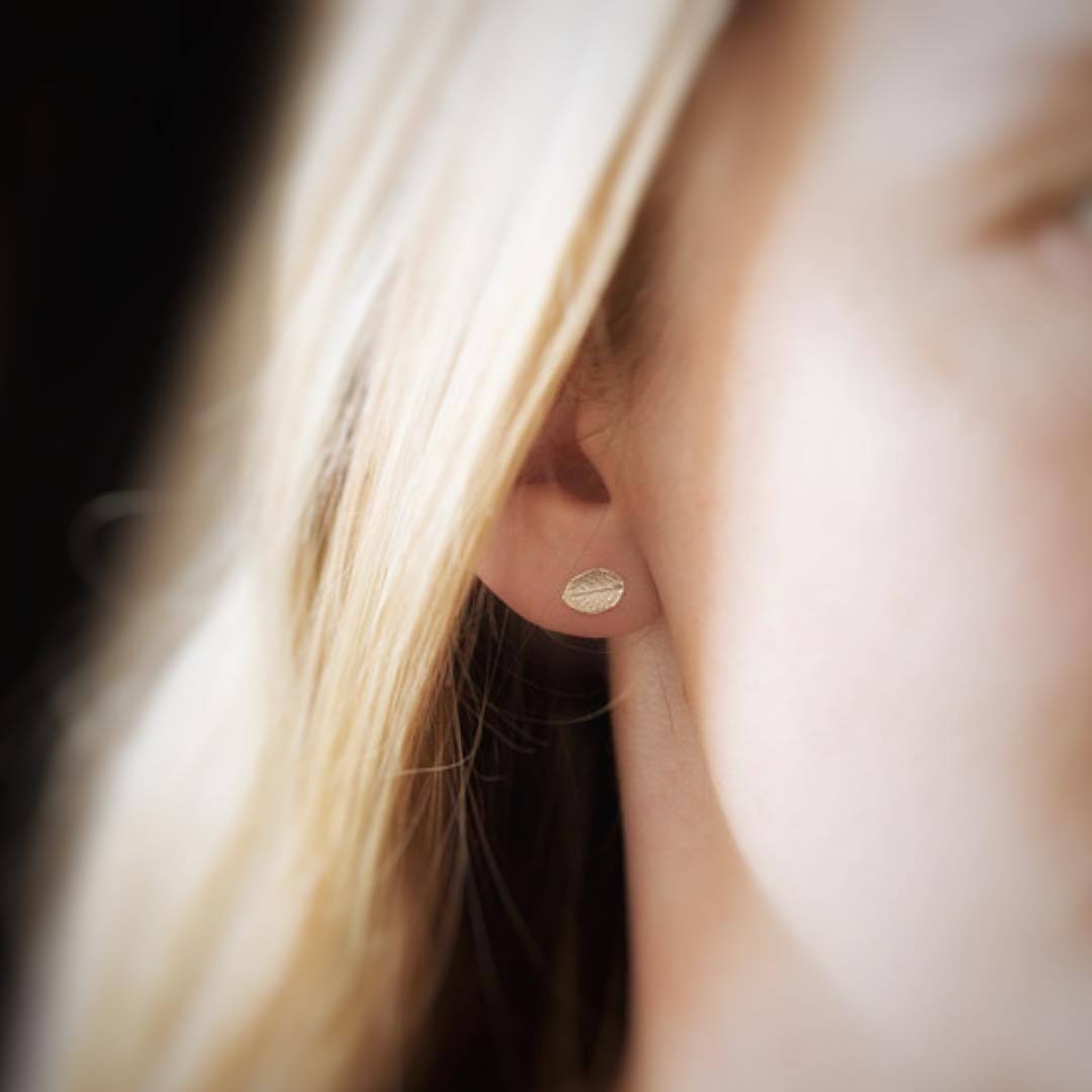 Tiny Leaf Stud Earrings - Handmade Jewelry by Burnish