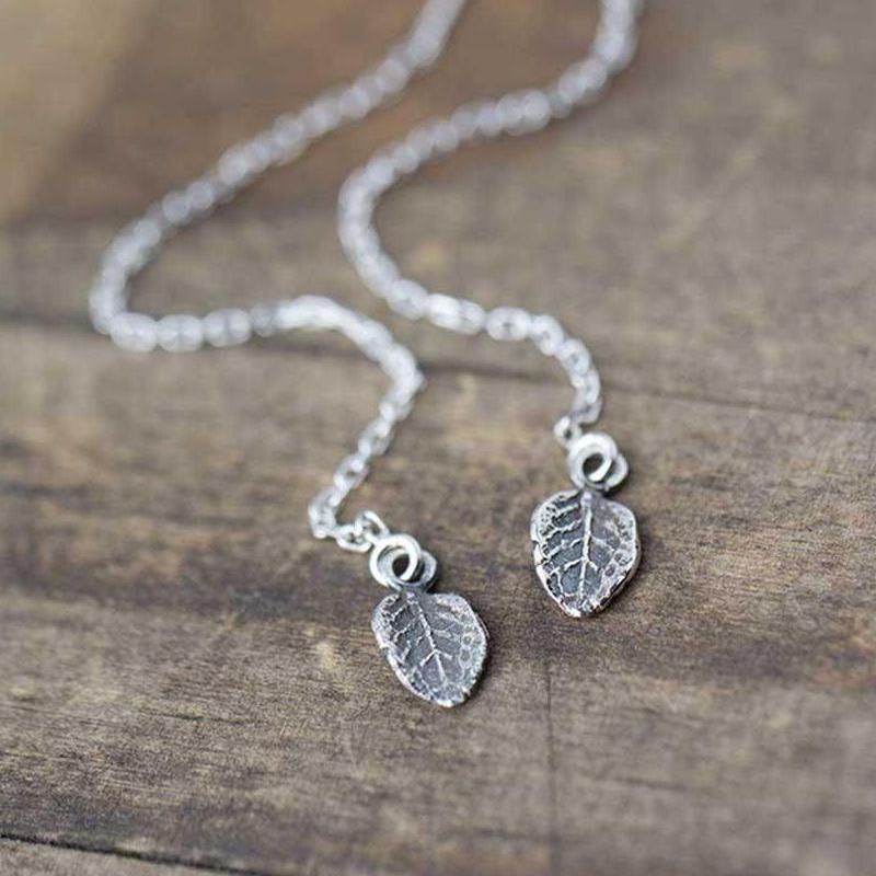 Tiny Leaf Threader Earrings - Handmade Jewelry by Burnish