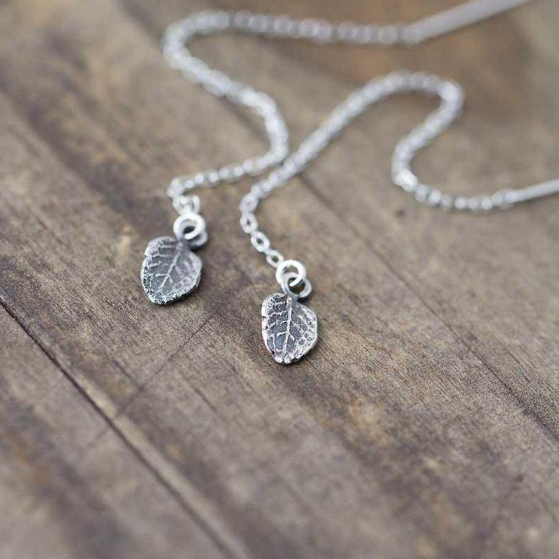 Tiny Leaf Threader Earrings - Handmade Jewelry by Burnish