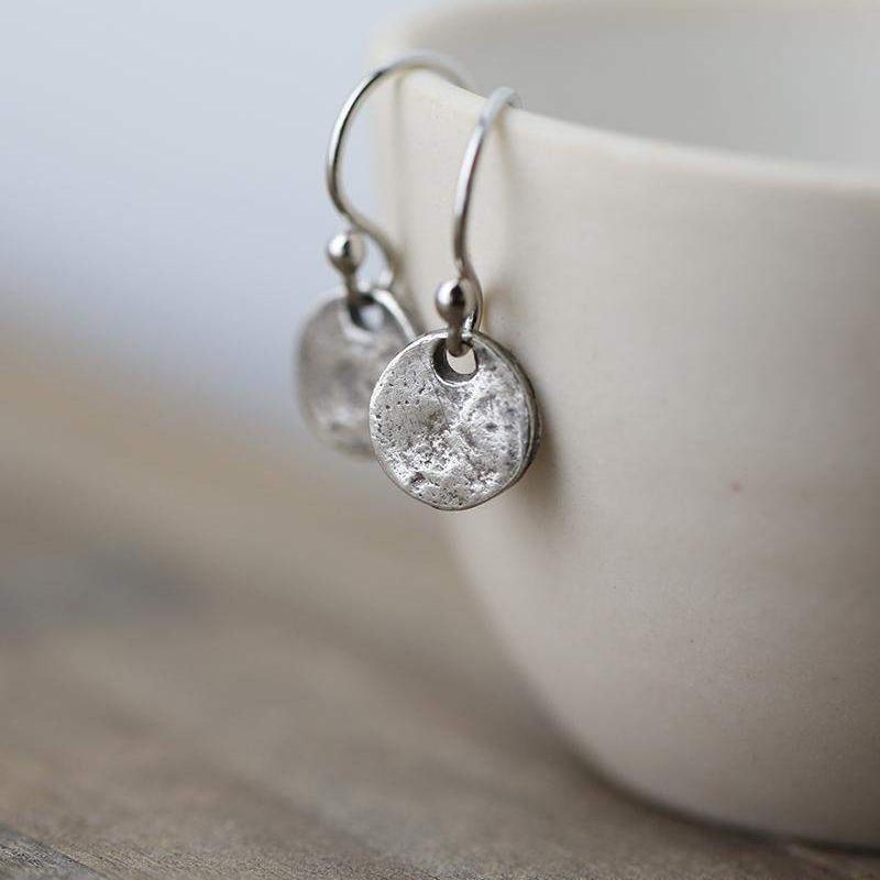 Tiny Organic Coin Earrings - Handmade Jewelry by Burnish