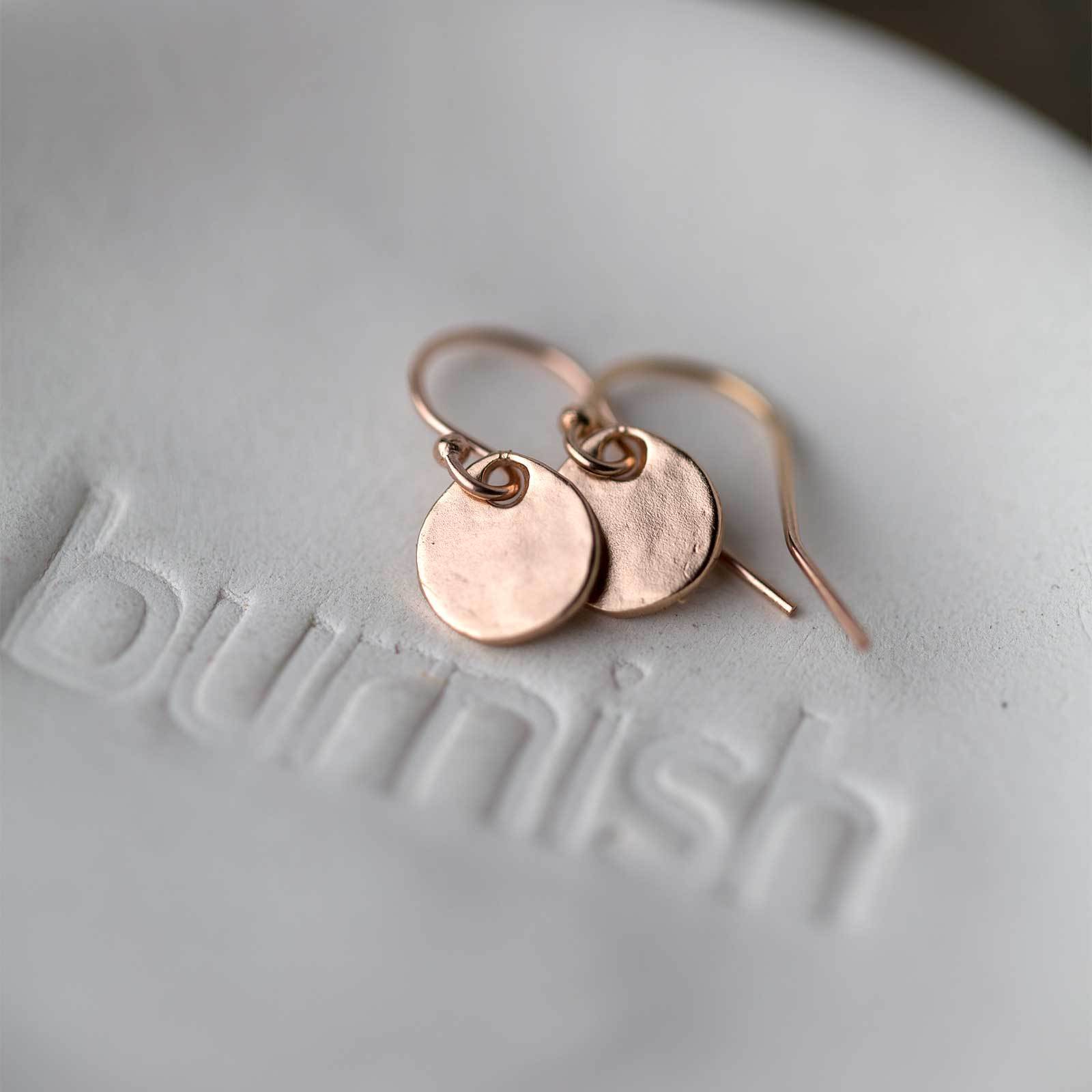 Tiny Rose Gold Organic Disk Earrings - Handmade Jewelry by Burnish