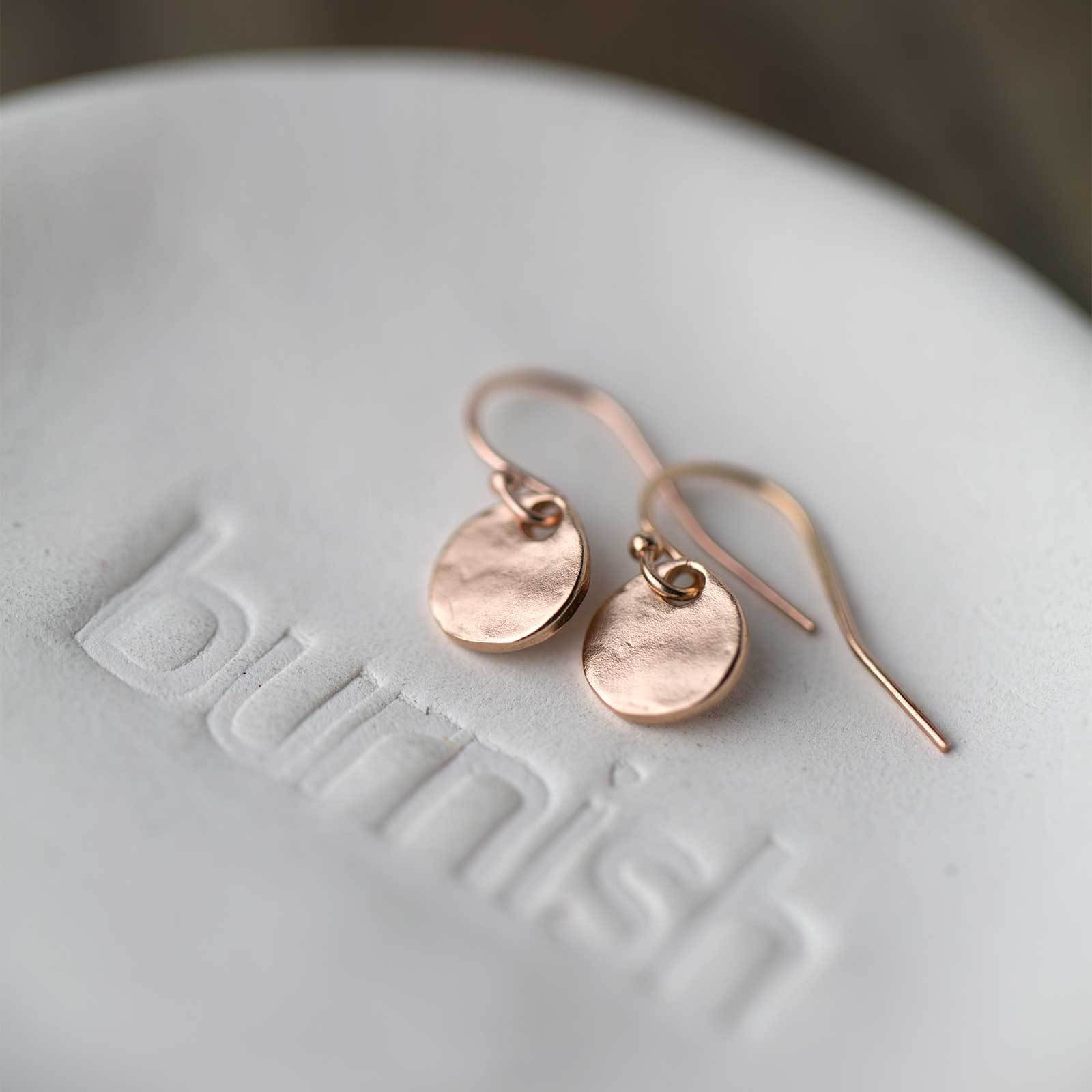 Tiny Rose Gold Organic Disk Earrings - Handmade Jewelry by Burnish