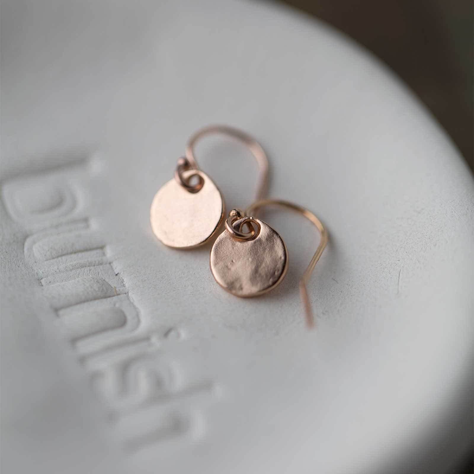 Tiny Rose Gold Organic Disk Earrings - Handmade Jewelry by Burnish