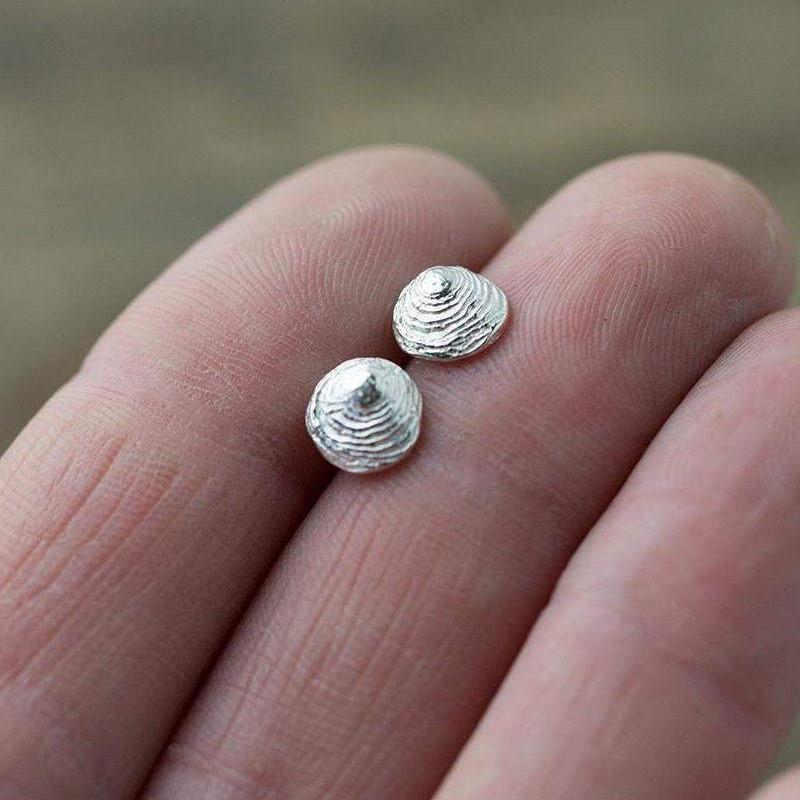 Tiny Shell Stud Earrings - Handmade Jewelry by Burnish
