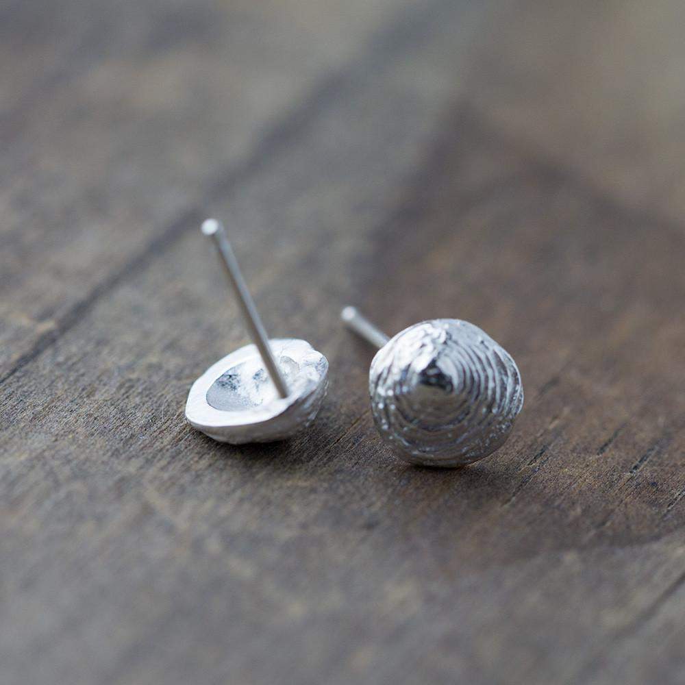 Tiny Shell Stud Earrings - Handmade Jewelry by Burnish