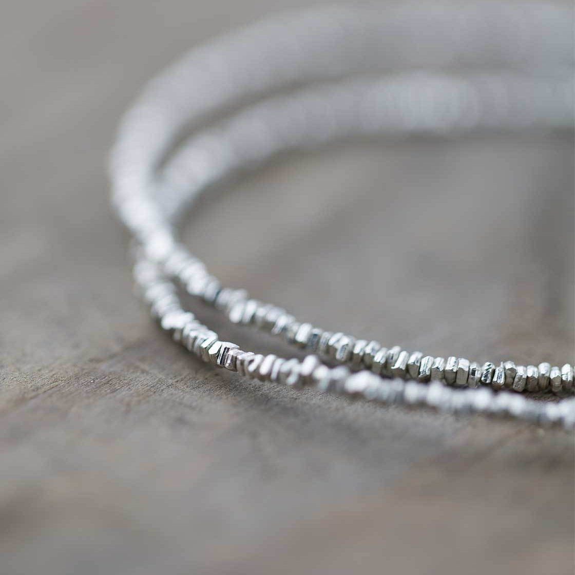 Tiny Silver Beaded Double Wrap Bracelet - Handmade Jewelry by Burnish