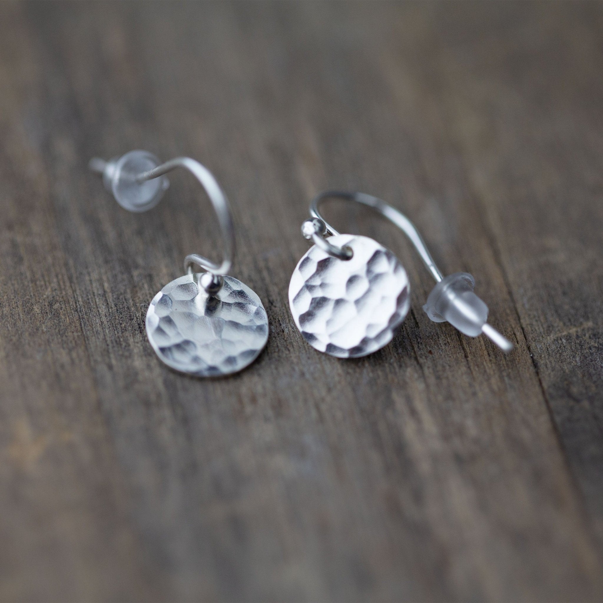 Tiny Silver Hammered Disc Earrings - Handmade Jewelry by Burnish