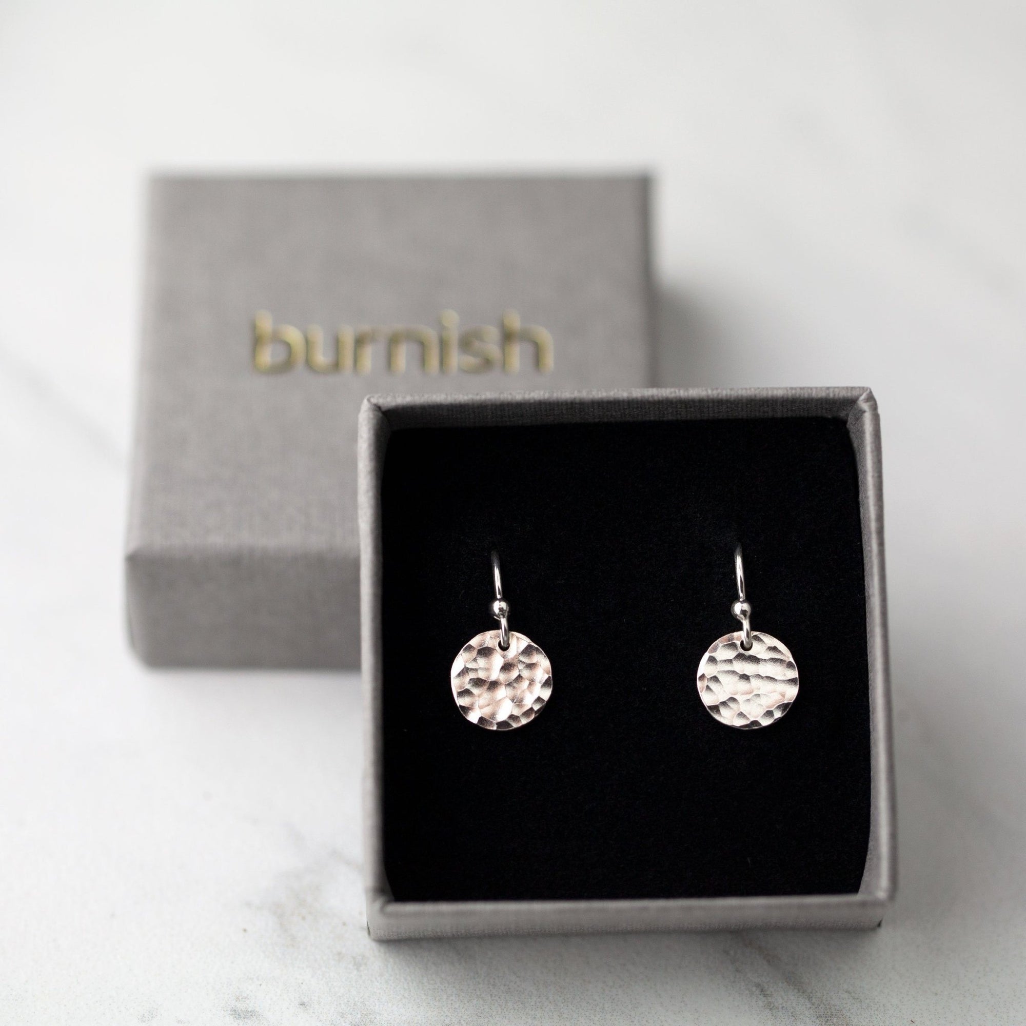 Tiny Silver Hammered Disc Earrings - Handmade Jewelry by Burnish