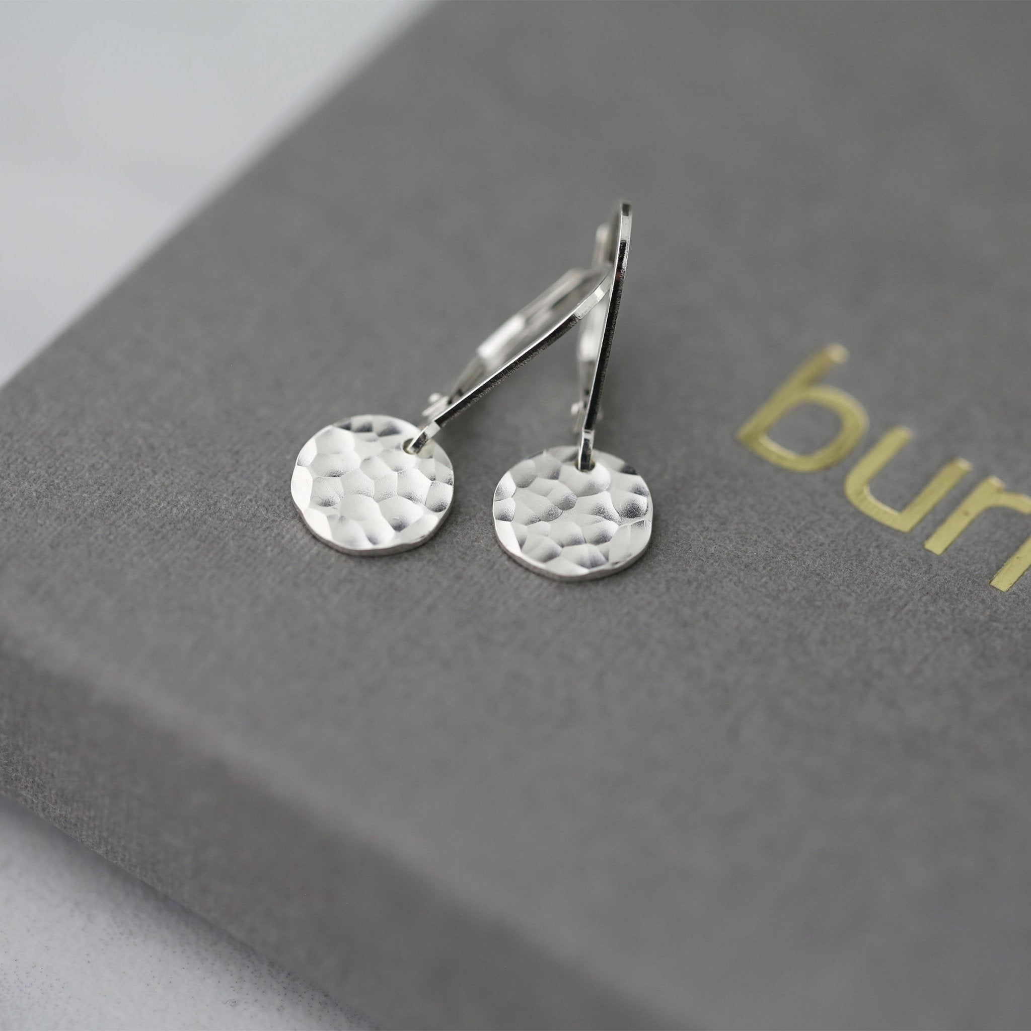 Tiny Silver Hammered Disc Lever-back Earrings