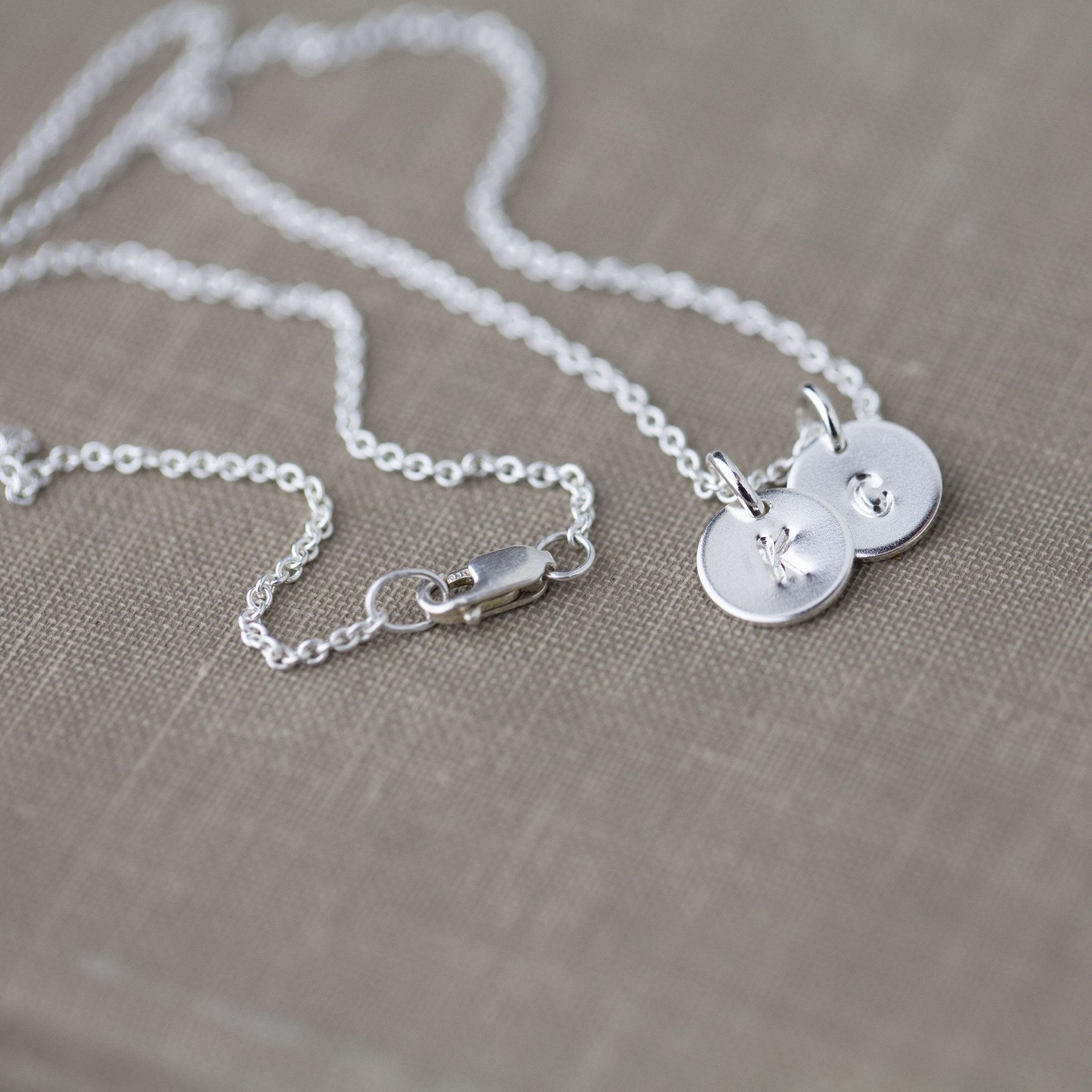 Tiny Stamped Initial Disc Necklace