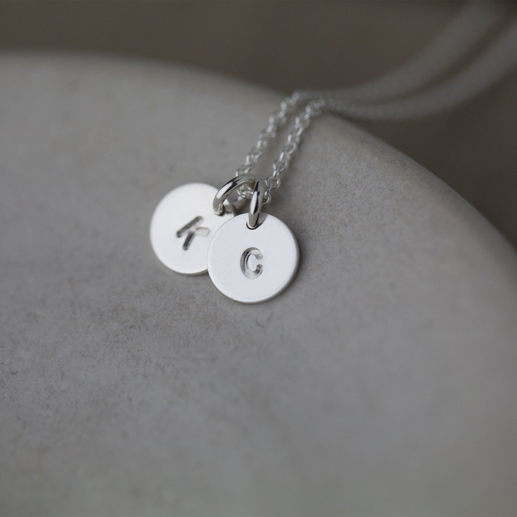 Tiny Stamped Initial Disc Necklace