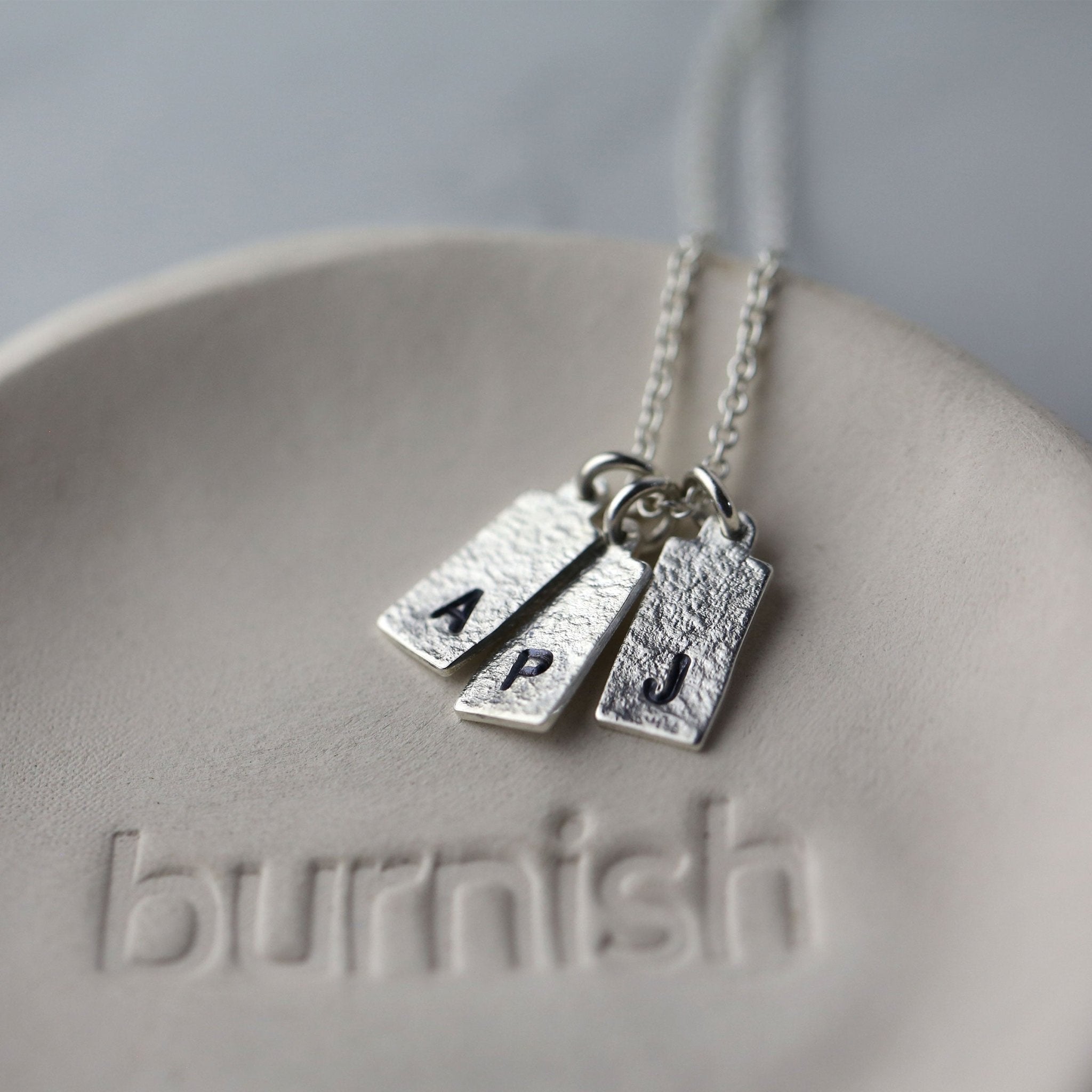 Tiny Stamped Initial Tag Necklace – Burnish