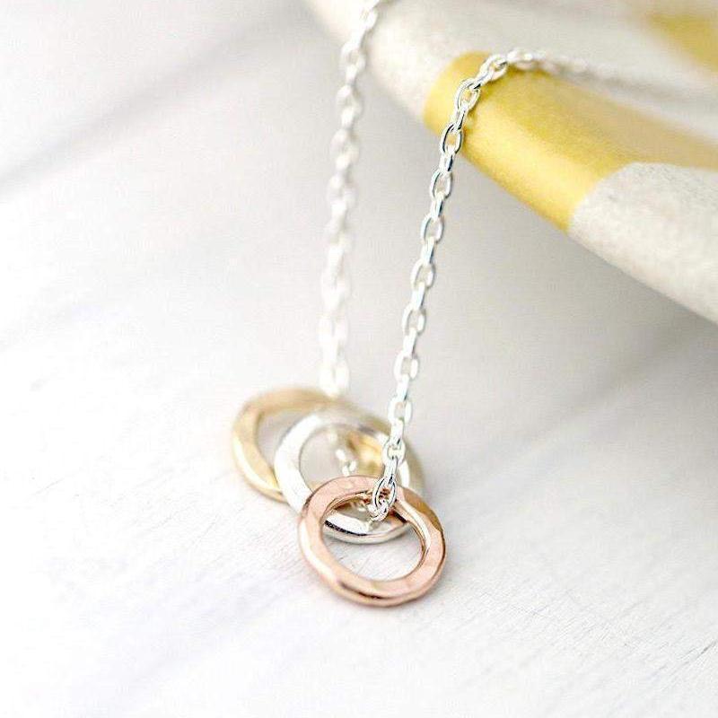 Tiny Three Ring Circle Necklace - Handmade Jewelry by Burnish
