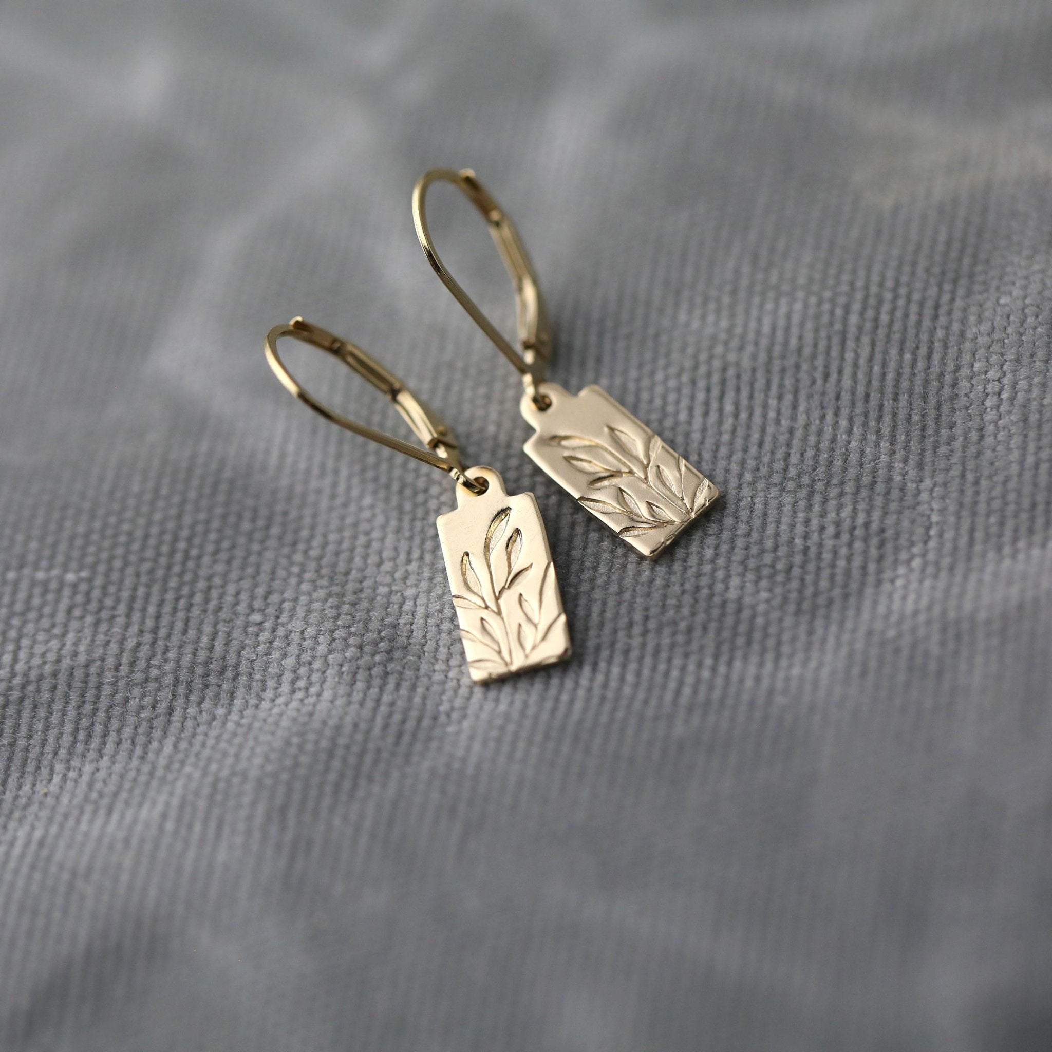 Tiny Willow Leaf Tag Earrings handmade by Burnish