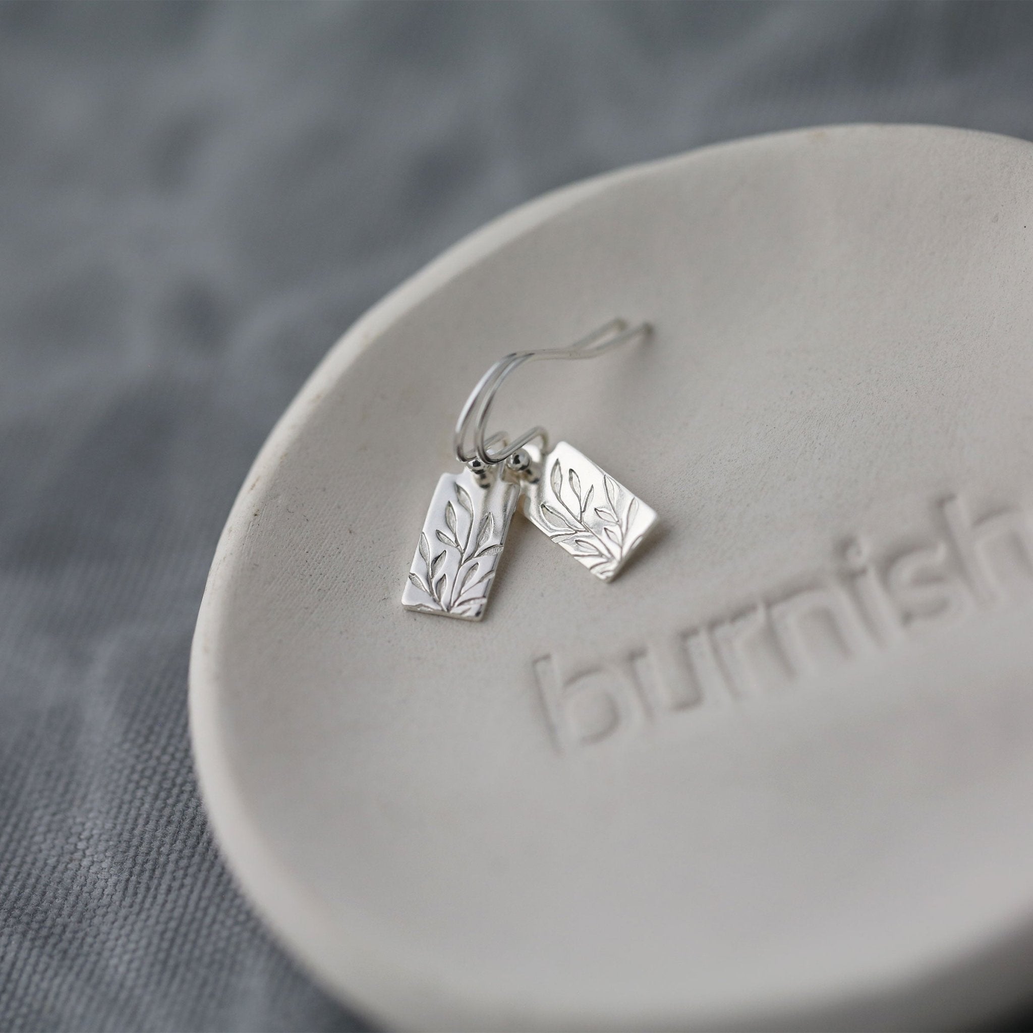 Tiny Willow Leaf Tag Earrings handmade by Burnish