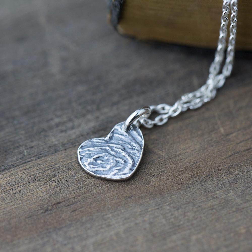 Tiny Woodgrain Heart Necklace - Handmade Jewelry by Burnish