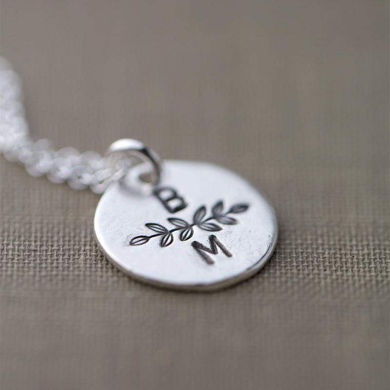 Two Initials Personalized Botanical Necklace - Sterling Silver - Handmade Jewelry by Burnish