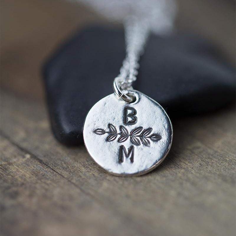 Two Initials Personalized Botanical Necklace - Sterling Silver - Handmade Jewelry by Burnish